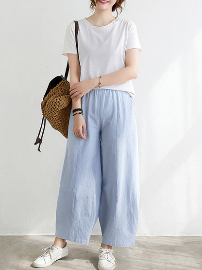 Wide Leg Loose Elasticity Solid Color Casual Pants Bottoms by migunica