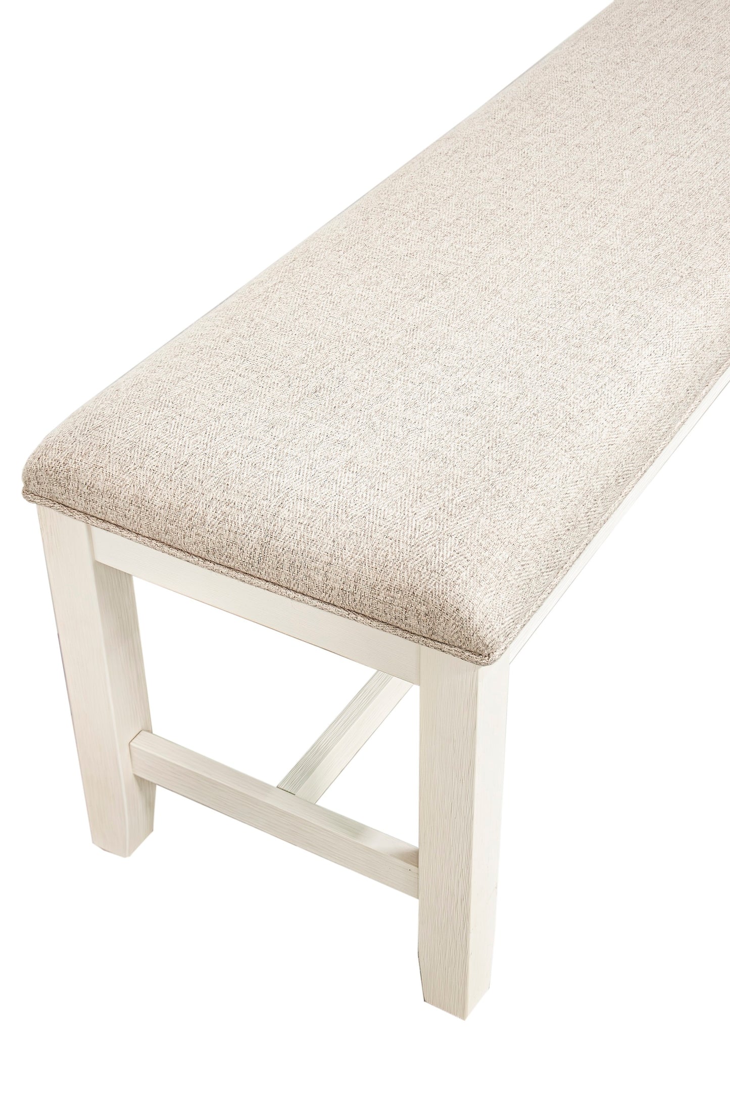 White Classic 1PC BENCH Rubberwood Beige Fabric Cushion Seats Dining Room Furniture Bench