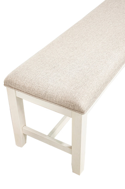 White Classic 1PC BENCH Rubberwood Beige Fabric Cushion Seats Dining Room Furniture Bench