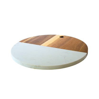 White Marble and Acacia Wood Round Board - 12" by Creative Gifts