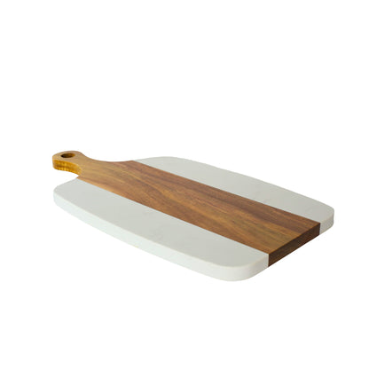 White Marble and Acacia Wood Center Handled Board by Creative Gifts