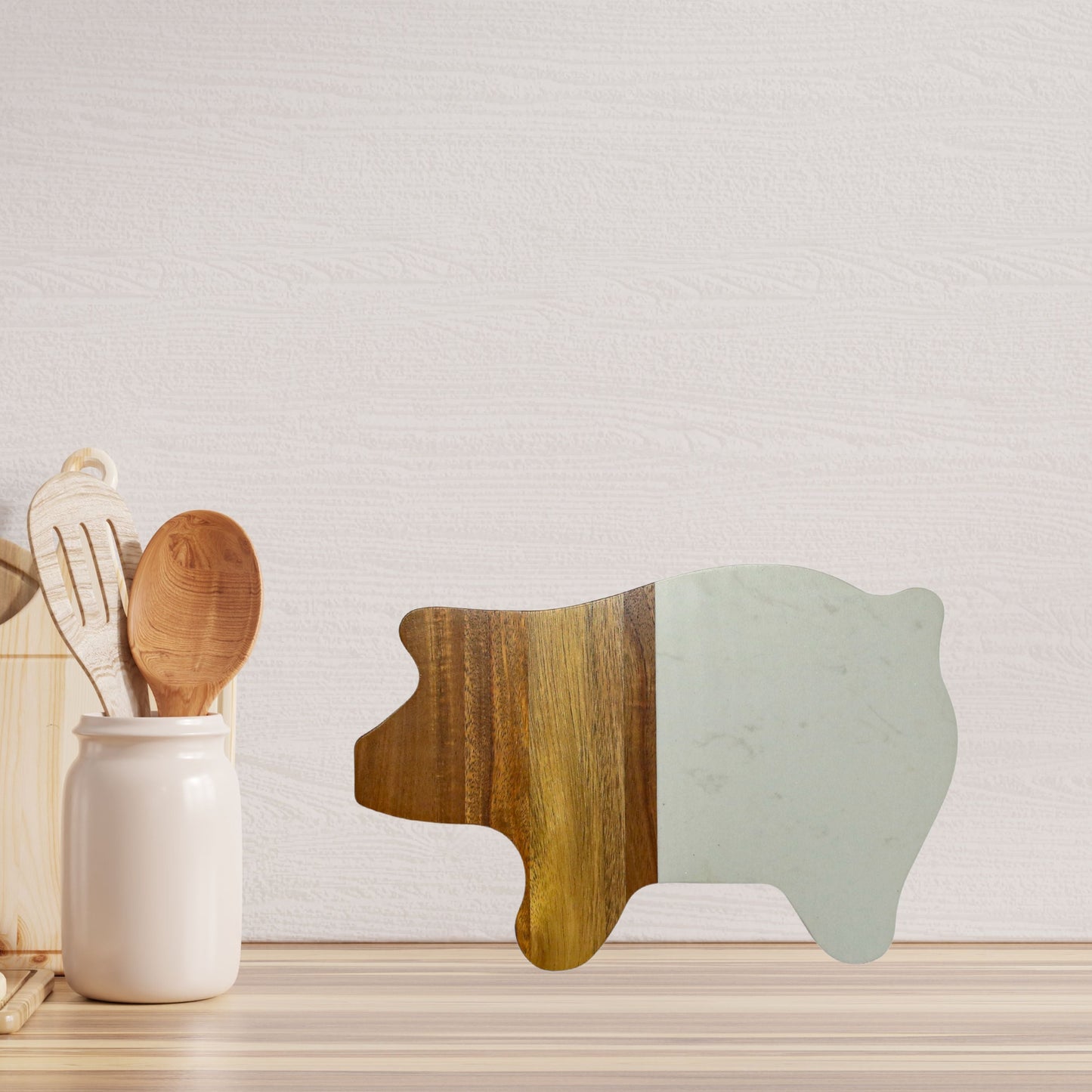 White Marble and Acacia Wood Pig Board by Creative Gifts