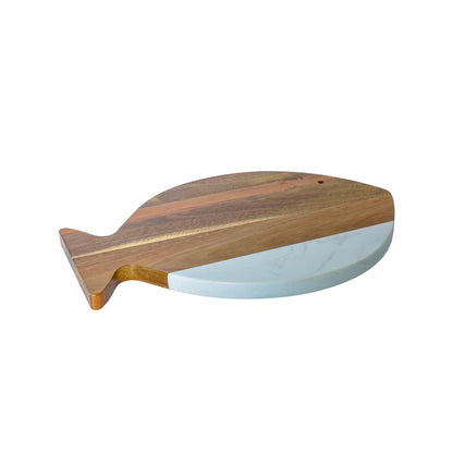 White Marble and Acacia Wood Fish Board by Creative Gifts