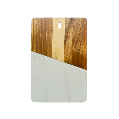 White Marble and Acacia Wood Rectangular Diagonal Board by Creative Gifts