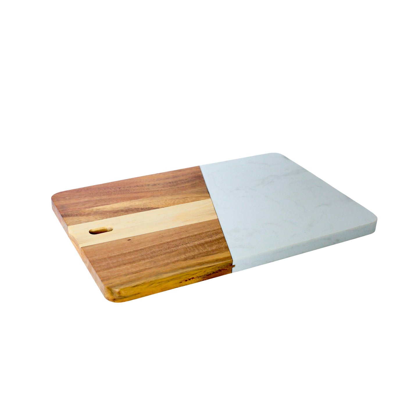 White Marble and Acacia Wood Rectangular Diagonal Board by Creative Gifts