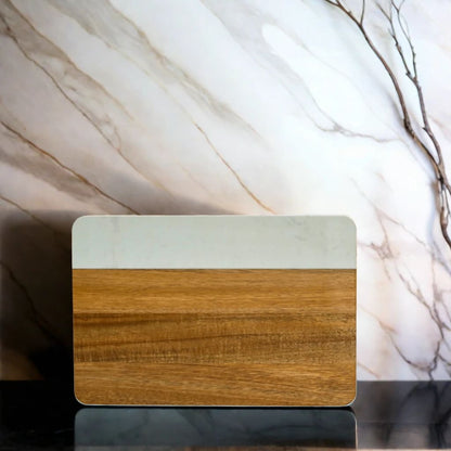 White Marble and Acacia Wood Rectangle Board by Creative Gifts