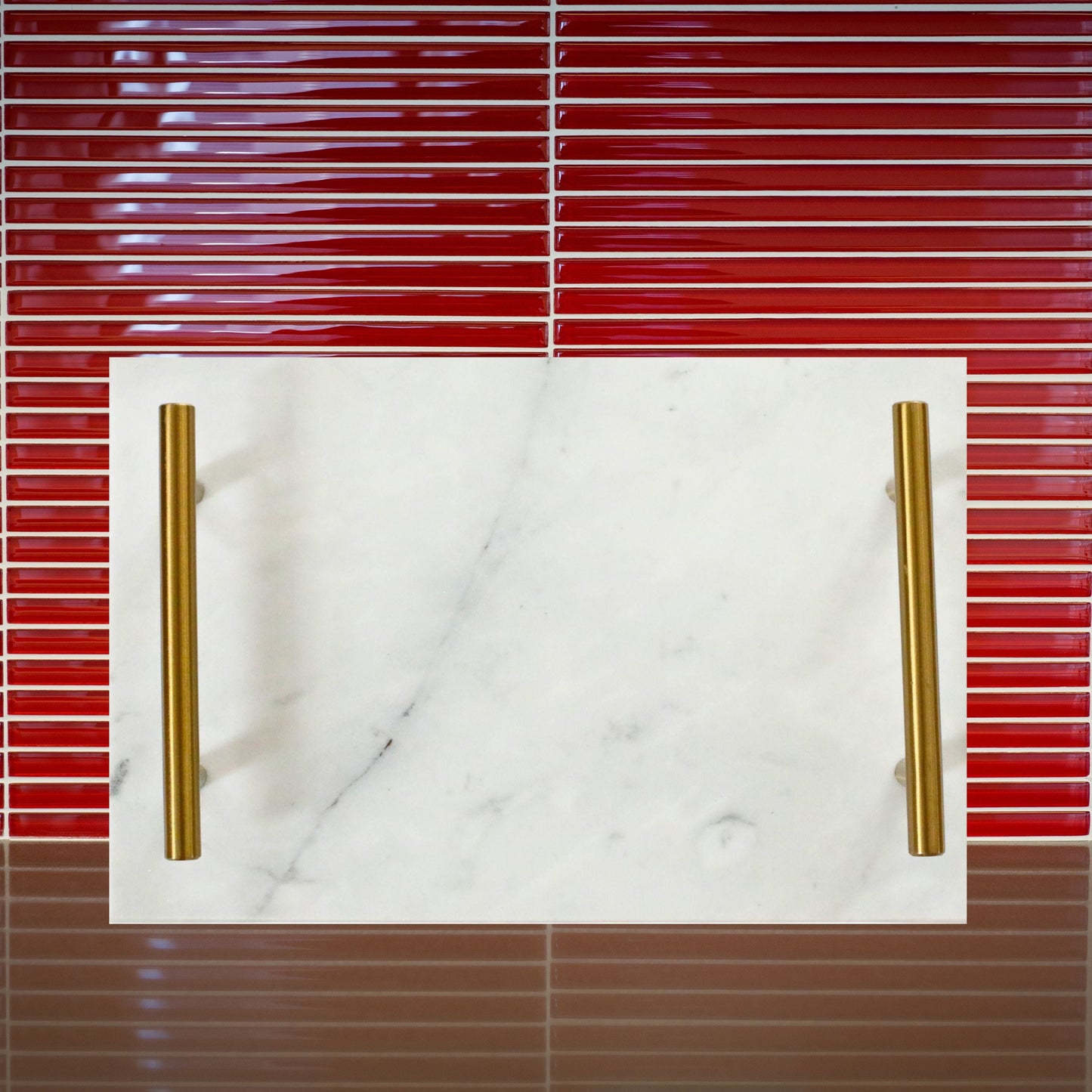 White Marble Board with Gold Handles by Creative Gifts