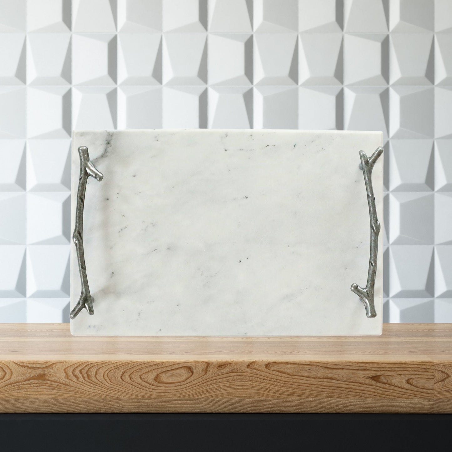 White Marble Board with Silver Branch Handles by Creative Gifts