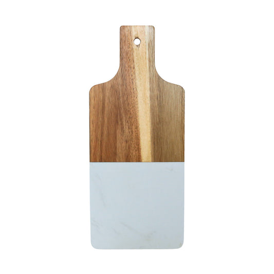 White Marble and Acacia Wood Handled Board by Creative Gifts