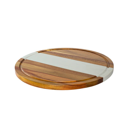 White Marble and Acacia Wood Round Board - 11" by Creative Gifts