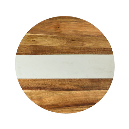 White Marble and Acacia Wood Round Board - 11" by Creative Gifts