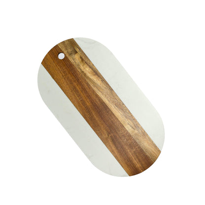 White Marble and Acacia Wood Oval Board by Creative Gifts