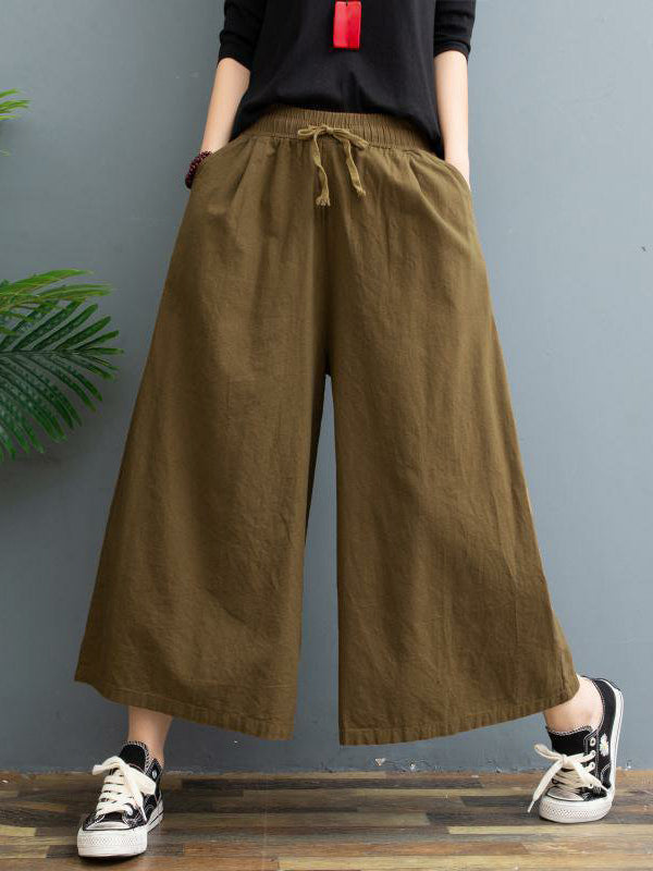 Simple Wide Leg Loose Drawstring Solid Color Casual Pants Bottoms by migunica