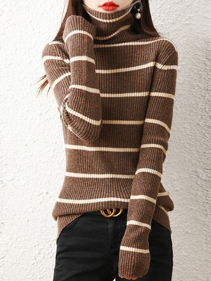 Urban Skinny Striped High-Neck Sweater Tops by migunica