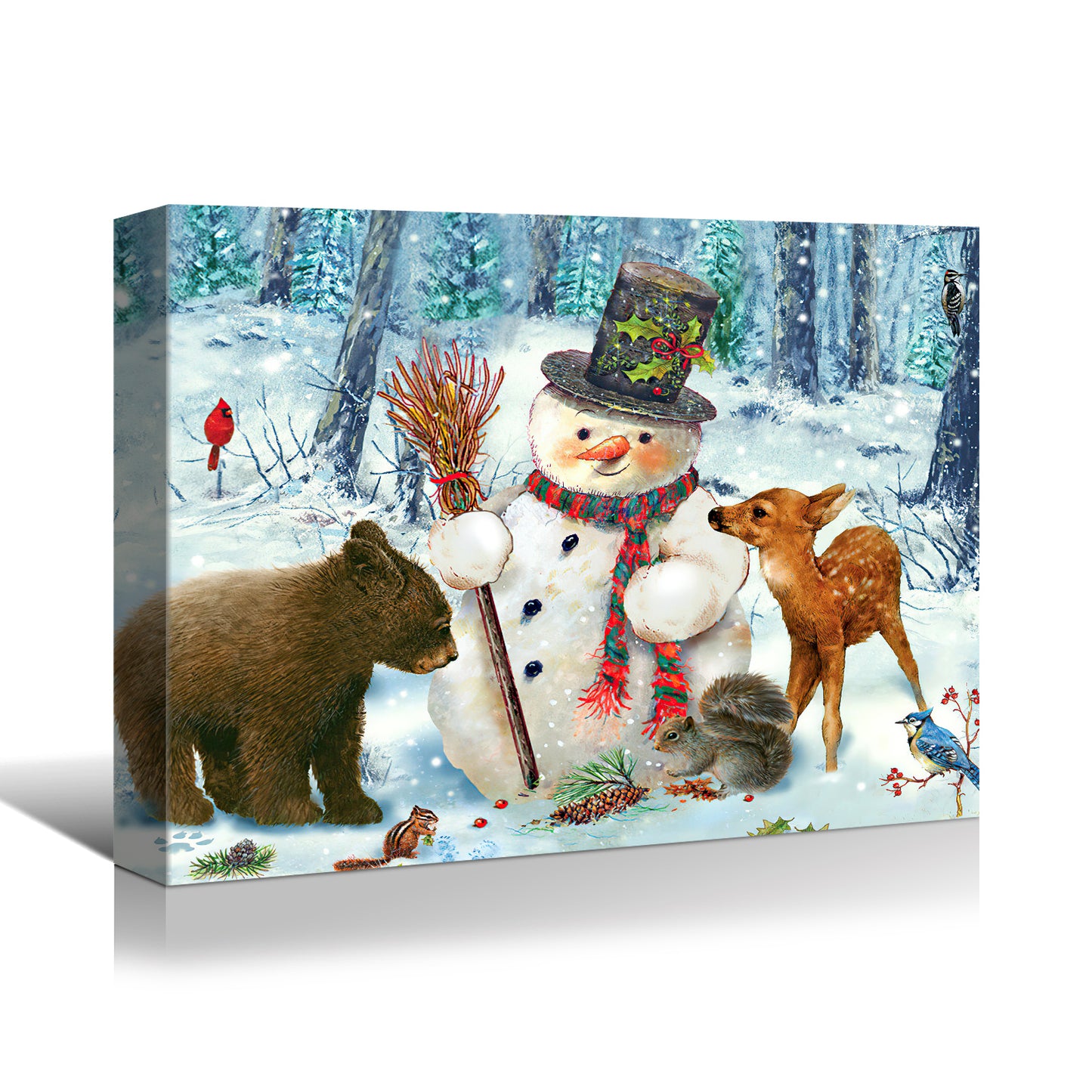 Framed Canvas Wall Art Decor Painting For Chrismas, Cute Snowman with Bear Deer Chrismas Gift Painting For Chrismas Gift, Decoration For Chrismas Eve Office Living Room, Bedroom Decor-Ready To Hang