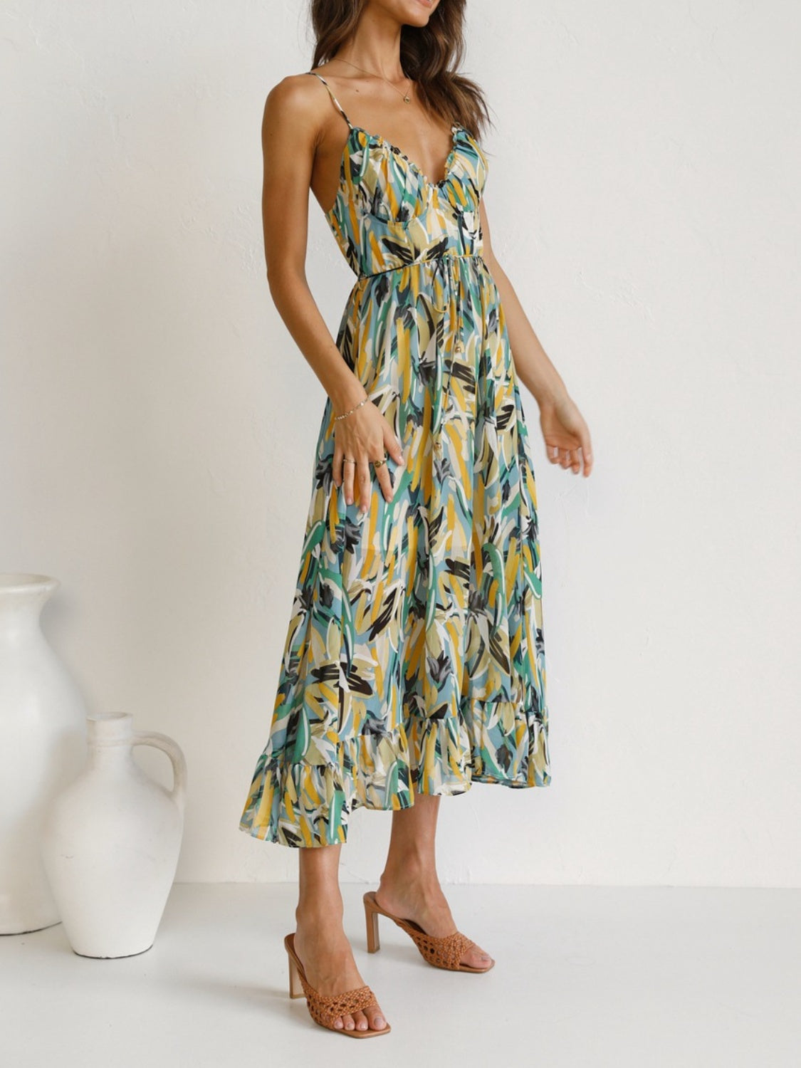 Printed Sleeveless Midi Cami dress by BlakWardrob