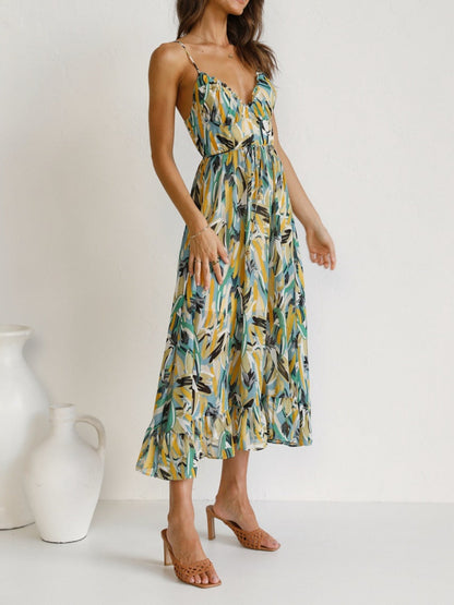 Printed Sleeveless Midi Cami dress by BlakWardrob