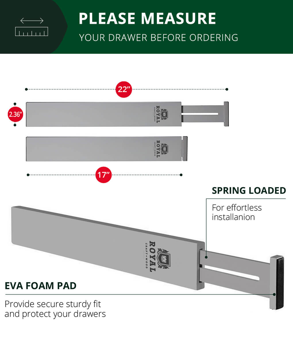 Drawer Dividers Organizers Set of 4 Gray Color by Royal Craft Wood