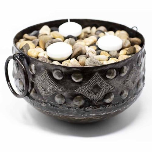 Hammered Metal Bowl with Round Handles Haitian Drum Tabletop Décor (11.5" x 8 ") by Global Crafts Wholesale