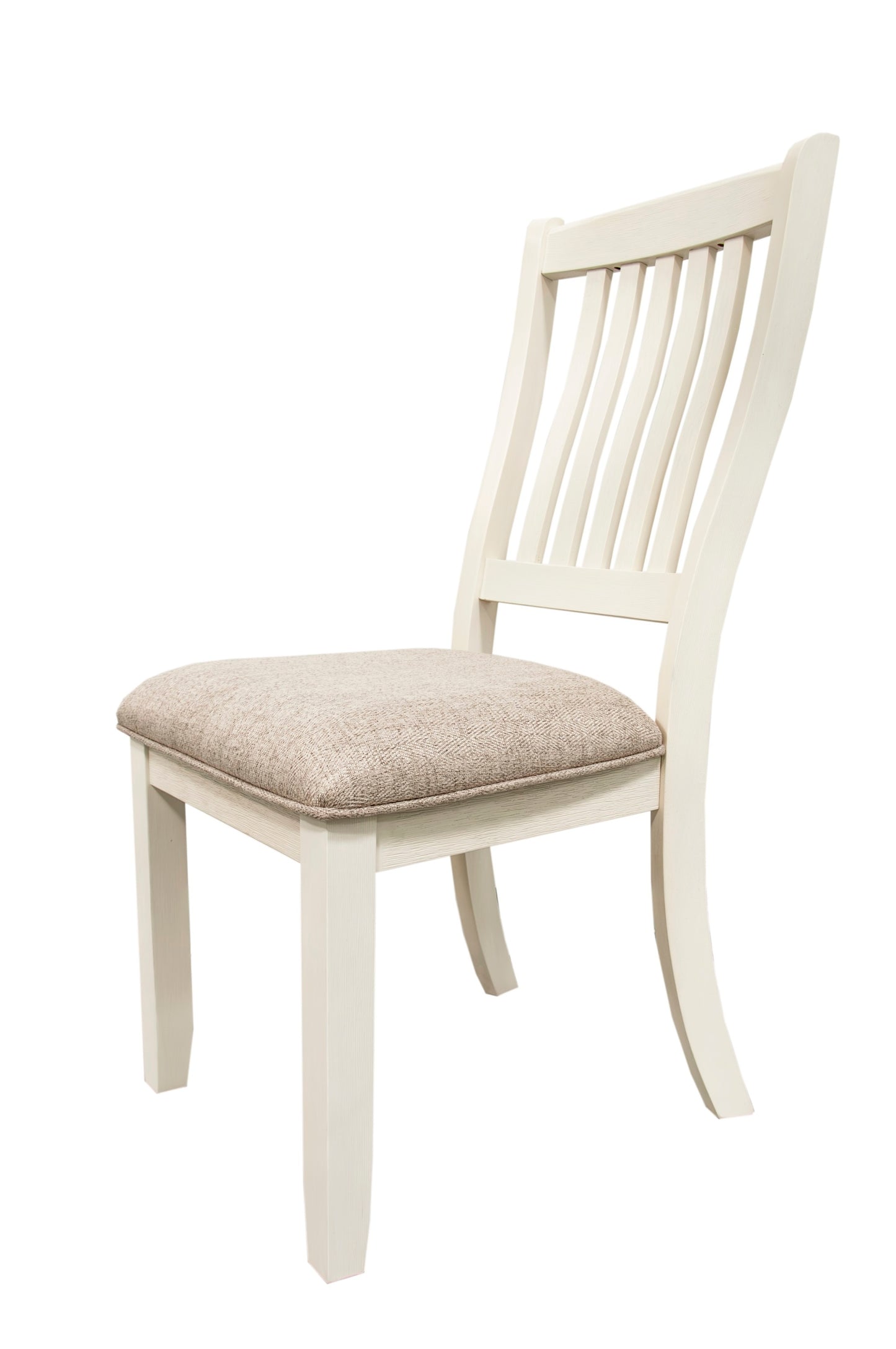 White Classic 2pcs Dining Chairs Set Rubberwood Beige Fabric Cushion Seats Slats Backs Dining Room Furniture Side Chair