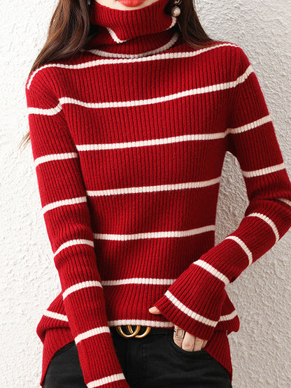 Urban Skinny Striped High-Neck Sweater Tops by migunica