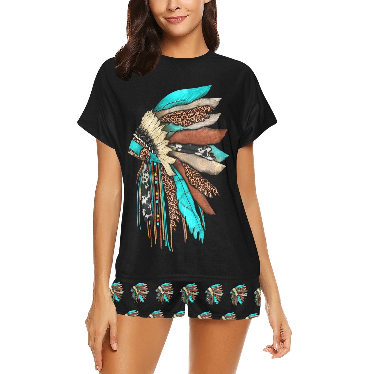 Indian Headdress Women's Western Short and Top Pajama Set by Baha Ranch Western Wear