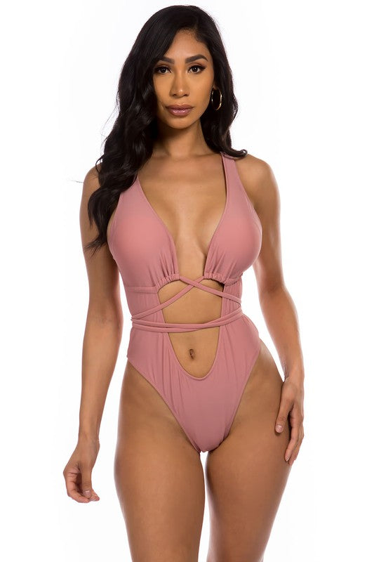 ONE-PIECE OPEN CUT FRONT WITH STRING WRAPPING