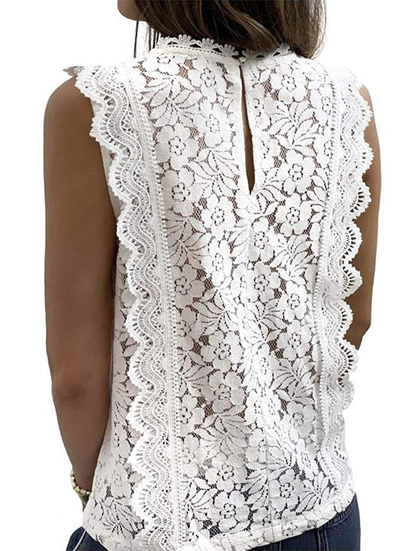 Original Lace Embroidered Solid Color Falbala Vest Top by migunica