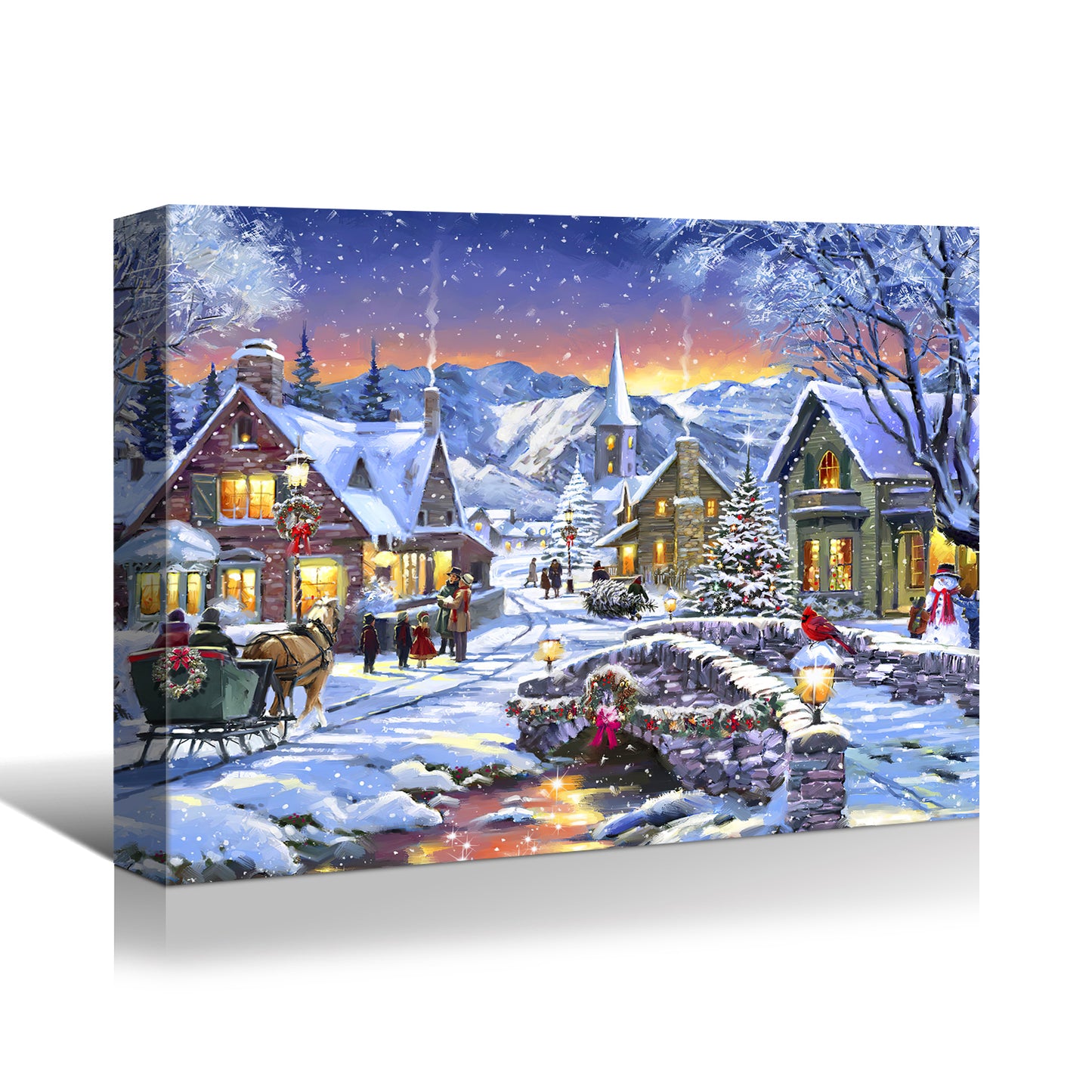 Framed Canvas Wall Art Decor Painting For Chrismas,Cosy Chrismas Village Scene Gift Painting For Chrismas Gift, Decoration For Chrismas Eve Office Living Room, Bedroom Decor-Ready To Hang