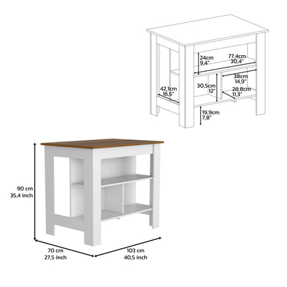 Kitchen Island Dozza, Three Shelves, White / Walnut Finish