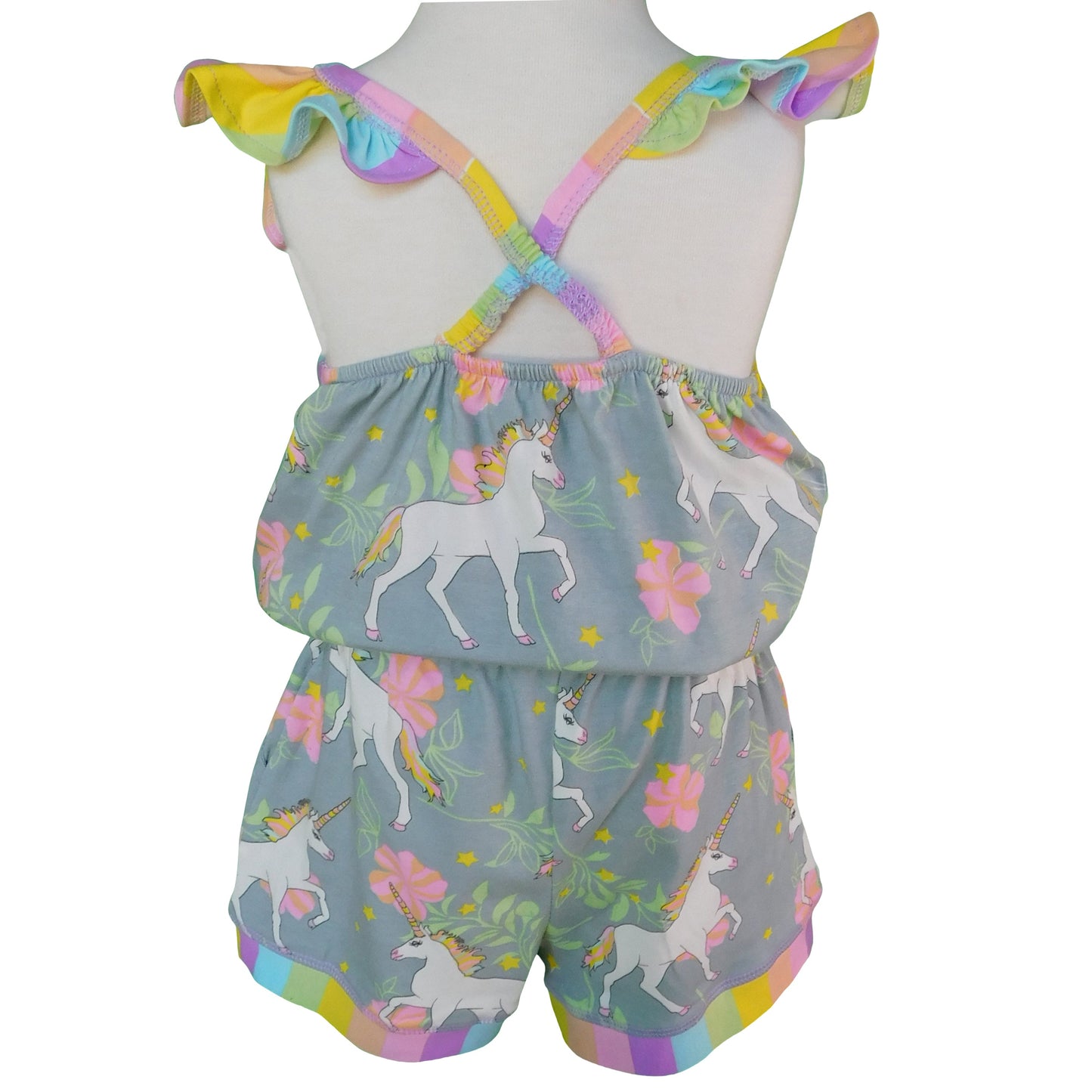 AnnLoren Little Big Girls Jumpsuit Magical Unicorn Rainbows Spring One Pc Boutique Clothing by AnnLoren