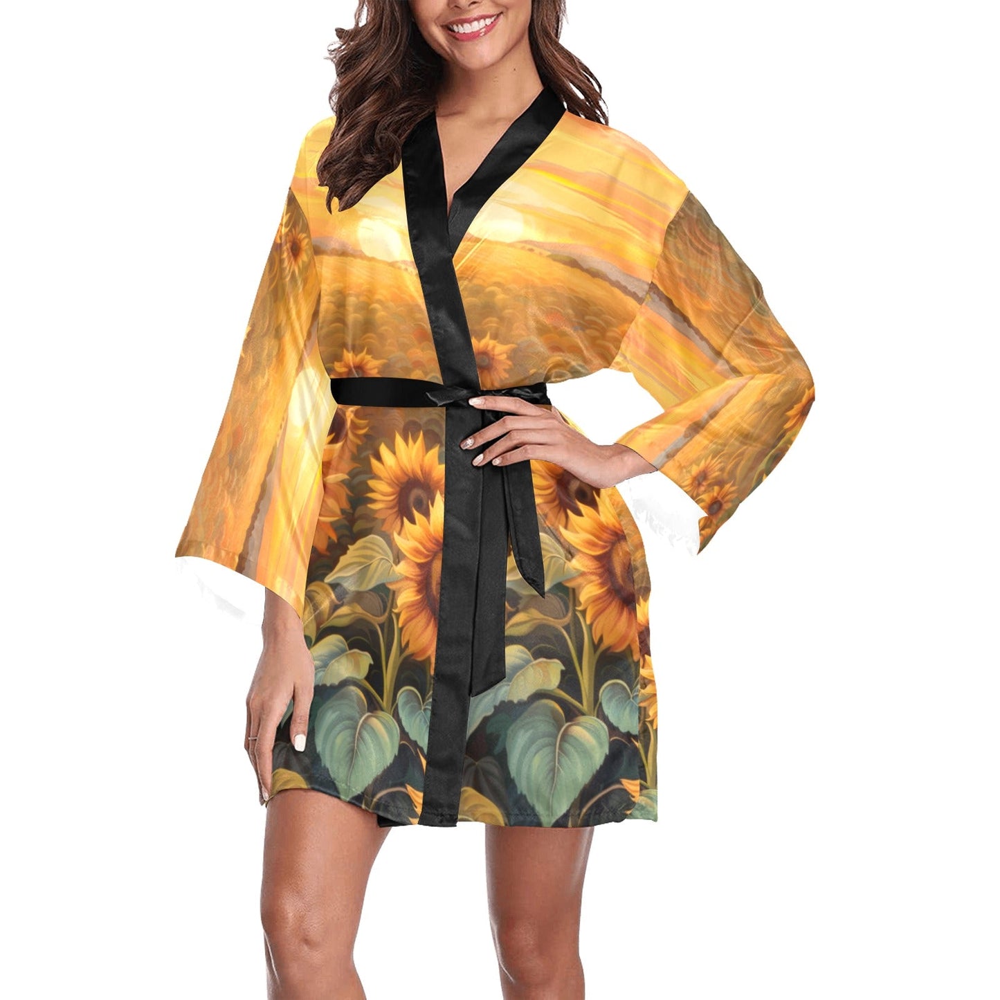 Sunflower Field Women's Lounge Kimono Robe by Baha Ranch Western Wear