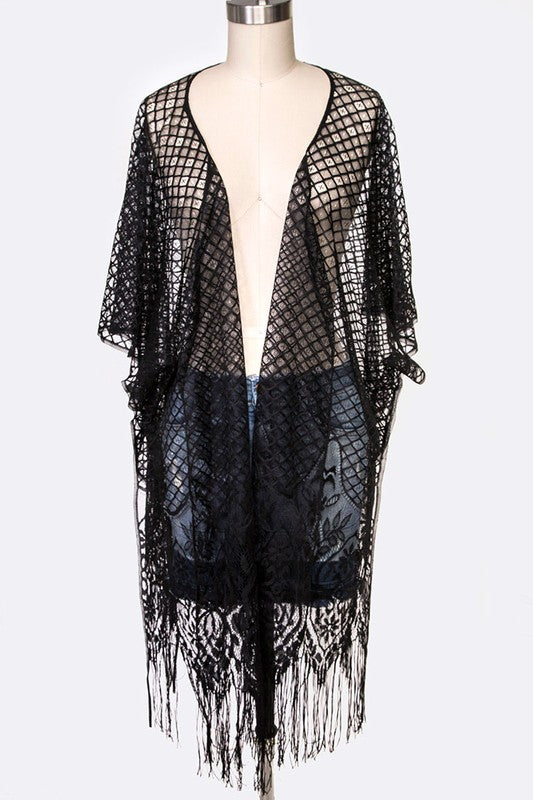 Lace Fringe Kimono Cardigan