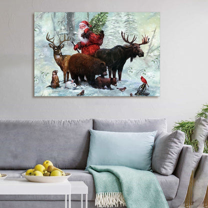 Framed Canvas Wall Art Decor Painting For Chrismas, Santa Claus with cute Animals Chrismas Gift Painting For Chrismas Gift, Decoration For Chrismas Eve Office Living Room, Bedroom Decor-Ready To Hang