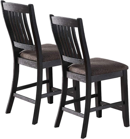 Dark Coffee Classic Wood Kitchen Dining Room Set of 2 High Chairs Fabric upholstered Seat Unique Design Back Counter Height Chairs