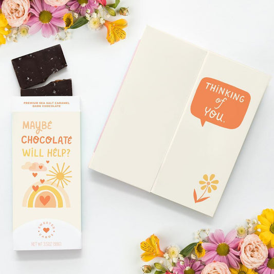 Sweeter Cards - 'Maybe Chocolate Will Help?' Sea Salt Caramel Dark Chocolate Bar (3.5OZ) by The Epicurean Trader