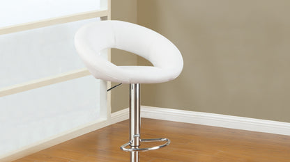 White Faux Leather Stool Adjustable Height Chairs Set of 2 Chair Swivel Design Chrome Base PVC Dining Furniture