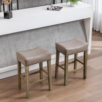 A&A Furniture,Counter Height 26" Bar Stools for Kitchen Counter Backless  Faux Leather Stools Farmhouse Island Chairs (26 Inch, Gray, Set of 2)