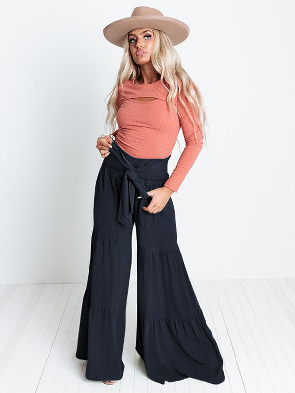 11 Colors Simple High Waisted Solid Color Casual Wide Leg Pants by migunica