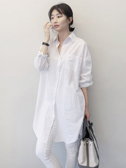 Office Long Sleeves Solid Color Lapel Blouses Shirt Dress by migunica