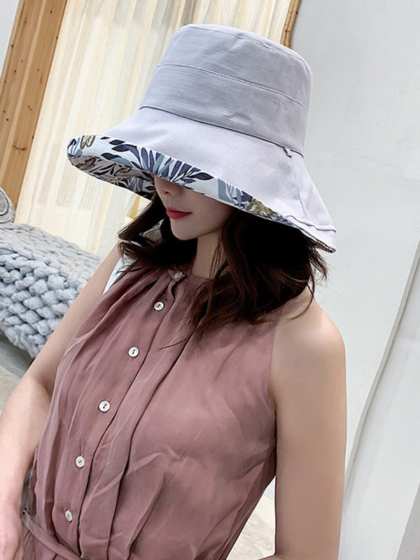 Original Solid&Printing Reversible Foldable Sun-Protection Bucket Hat by migunica