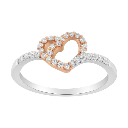 10K Rose Gold over .925 Sterling Silver 1/5 Cttw Diamond Two Tone Open Heart Promise or Fashion Ring (I-J Color, I2-I3 Clarity) by Infinite Jewels