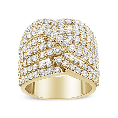 10K Yellow Gold 3.0 Cttw Diamond Eight-Row Bypass Crossover Statement Band Ring (H-I Color, I2-I3 Clarity) by Infinite Jewels