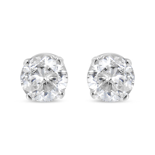 AGS Certified 14K White Gold 1.0 cttw 4-Prong Set Brilliant Round-Cut Solitaire Diamond Push Back Stud Earrings (F-G Color, I1-I2 Clarity) by Infinite Jewels