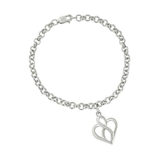 .925 Sterling Silver Open Heart with Center Vertical Infinity Chain Charm Bracelet - Size 7" by Infinite Jewels