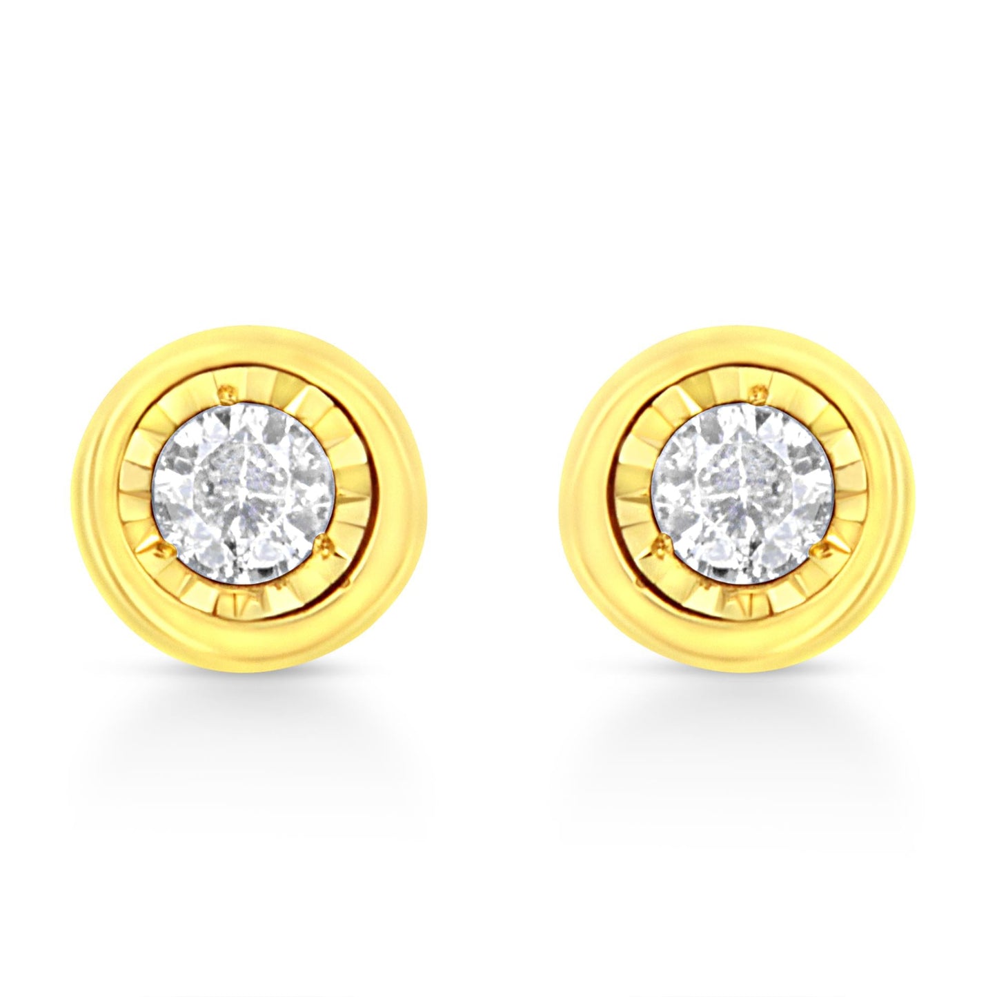 10K Yellow Gold Plated .925 Sterling Silver 1/10 Cttw Miracle-Set Diamond Stud Earrings - Choice of Shapes by Infinite Jewels