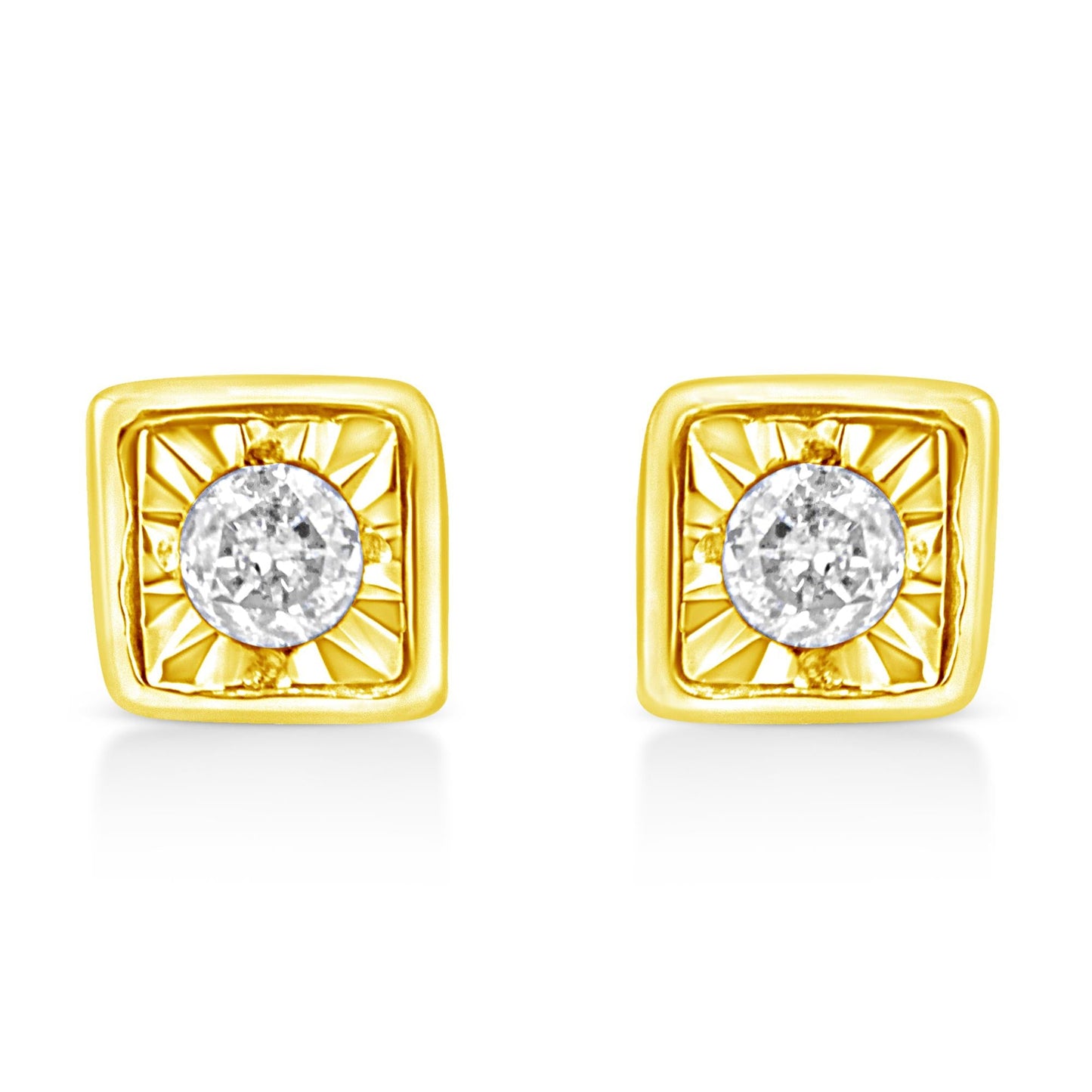 10K Yellow Gold Plated .925 Sterling Silver 1/10 Cttw Miracle-Set Diamond Stud Earrings - Choice of Shapes by Infinite Jewels