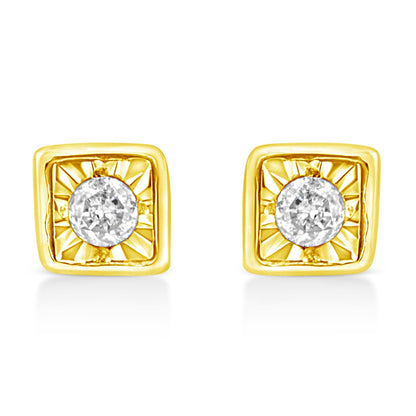 10K Yellow Gold Plated .925 Sterling Silver 1/10 Cttw Miracle-Set Diamond Stud Earrings - Choice of Shapes by Infinite Jewels