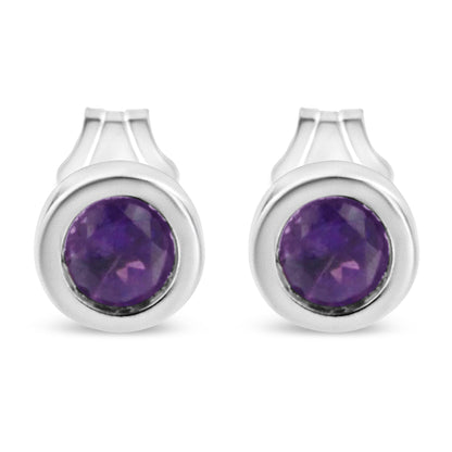 .925 Sterling Silver Bezel Set 3.5mm Created Gemstone Solitaire Stud Earrings by Infinite Jewels