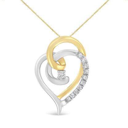 10K Yellow and White Gold Diamond Accent Open Double Heart Spiral Curl 18" Pendant Necklace (J-K Color, I2-I3 Clarity) by Infinite Jewels